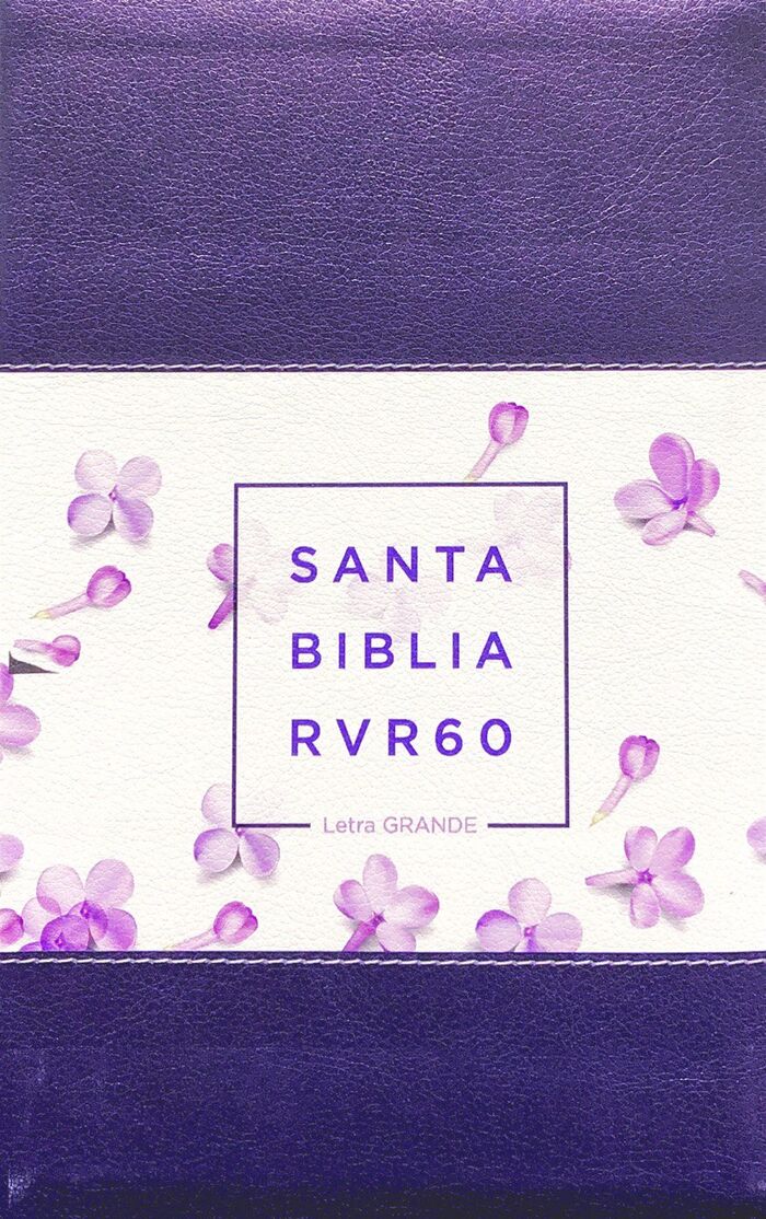 Biblia RVR60 tamaño manual Letra Grande i/piel Tricolor Lila/Flores/Lila con índice/cierre
