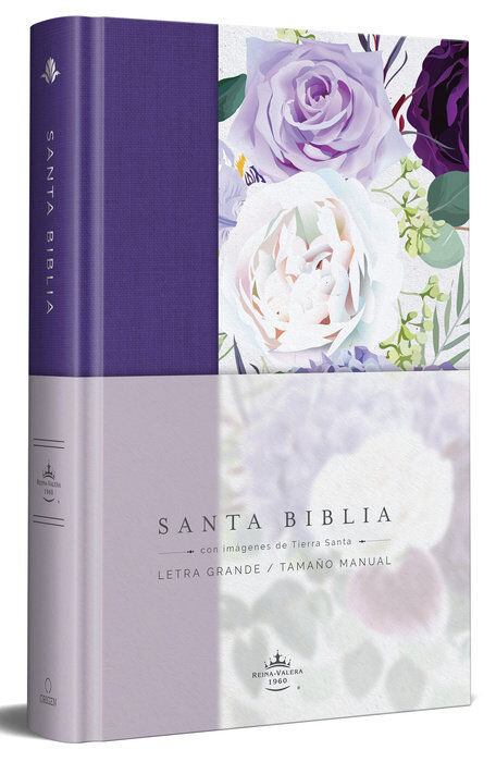 Biblia RVR60 Tamaño Manual Tapa Dura y Tela Lila con flores