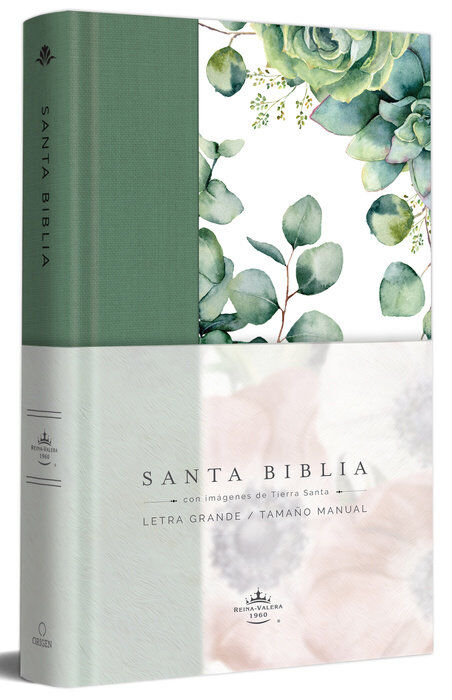 Biblia RVR60 Tamaño Manual Tapa Dura y Tela Verde con flores