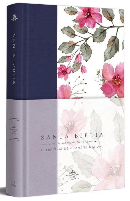 Biblia RVR60 Tamaño Manual Tapa Dura y Tela Morado con flores