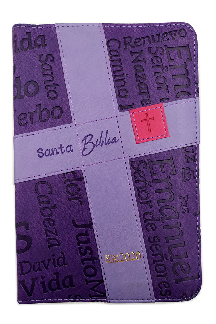 Biblia RVR2020 portátil letra grande cierre colección nombres de Jesús color lila