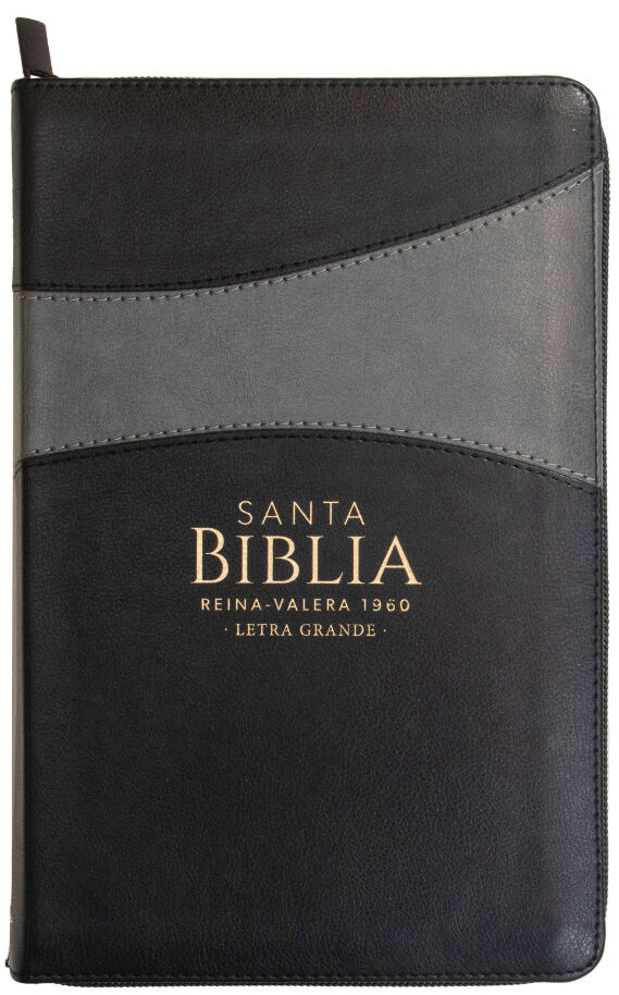 Biblia RVR60 Tamaño Manual Letra Grande i/piel NEGRO/GRIS con cierre (Colección Banda)