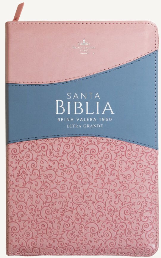 Biblia RVR60 Tamaño Manual Letra Grande i/piel ROSA/AZUL con cierre/índice (Colección Banda)