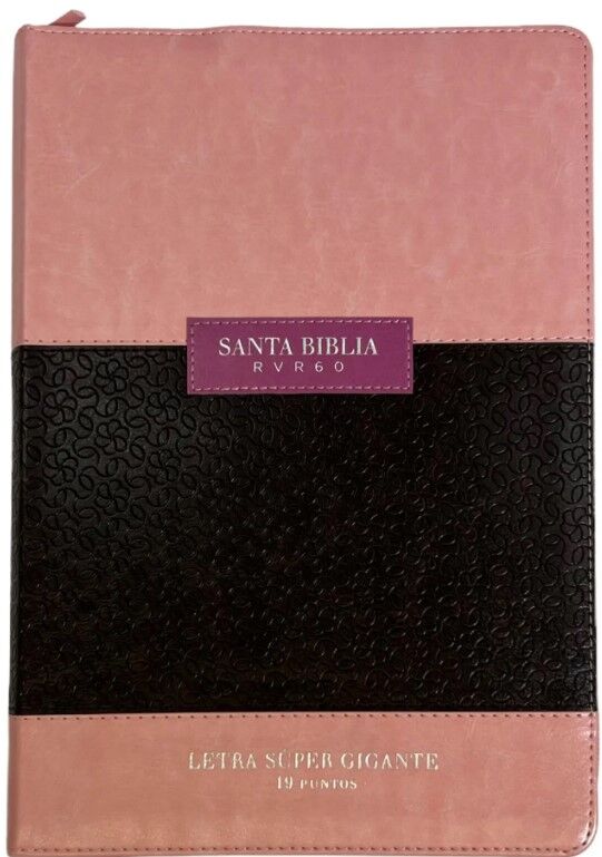 Biblia RVR60 súper gigante letra 19 puntos i/piel con cierre/índice rosa/marrón