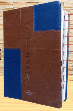 Biblia RVR60 Súper gigante Letra 19 puntos i/piel con índice café/azul marino