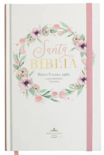 Biblia RVR60 tamaño manual letra grande tapa dura con elástico rosa floral