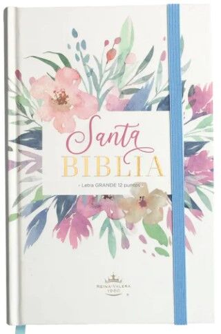 Biblia RVR60 tamaño manual letra grande tapa dura con elástico azul floral