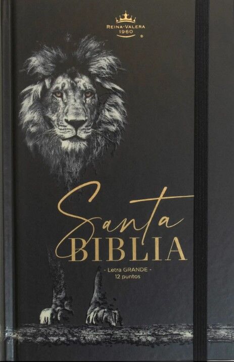 Biblia RVR60 tamaño manual letra grande tapa dura con elástico león