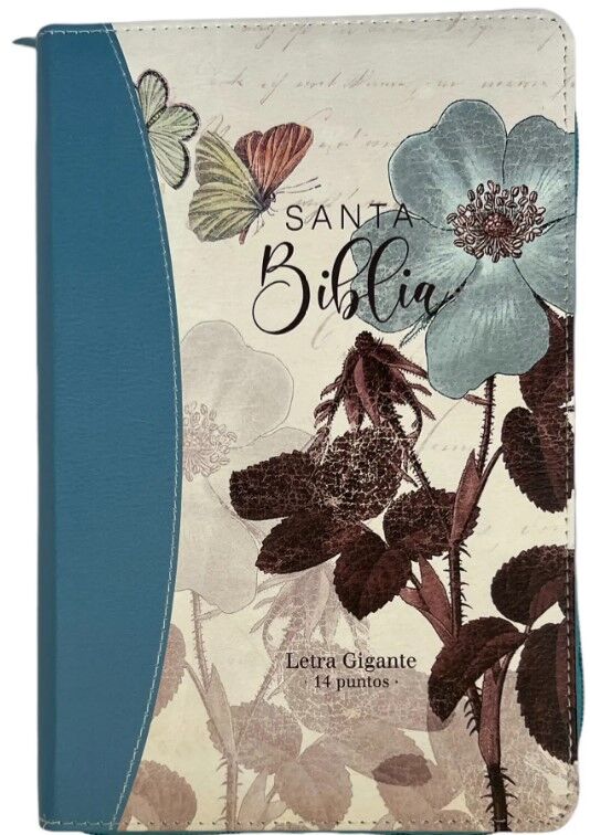 Biblia RVR60 Tamaño manual letra gigante i/piel Flores turquesa con cierre