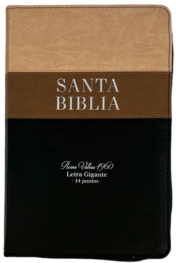 Biblia RVR60 Tamaño manual letra gigante i/piel Beige/café/marrón con cierre
