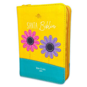 Biblia RVR60 de bolsillo Primor Amarillo/Turquesa dos flores con cierre