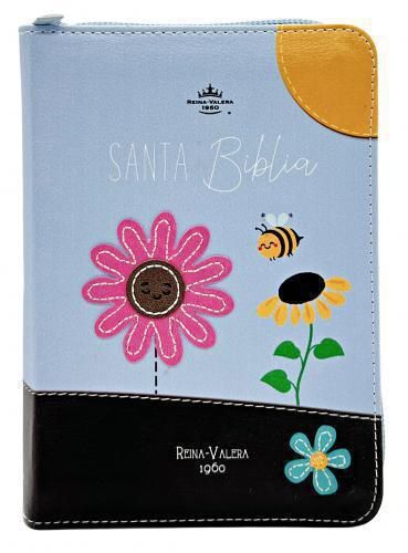 Biblia RVR60 de bolsillo Primor Café/Azul abejas en primavera con cierre