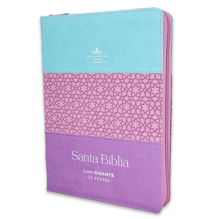 Biblia RVR60 Letra Gigante i/piel Tricolor azul/rosa/lila con cierre e índice