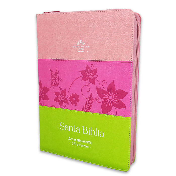 Biblia RVR60 Letra Gigante i/piel Tricolor rosa/fucsia/lima con cierre e índice