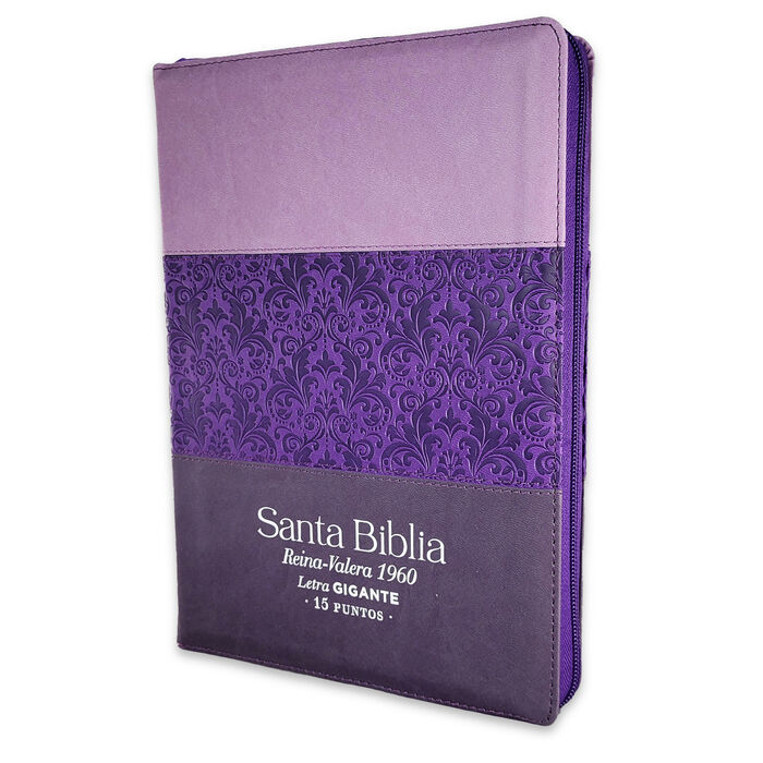 Biblia RVR60 Letra Gigante i/piel Tricolor lila/morado/negro con cierre e índice