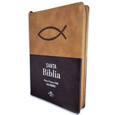 Biblia RVR60 Letra Gigante i/piel Bitono CAfé/Café Ichtus con cierre e índice