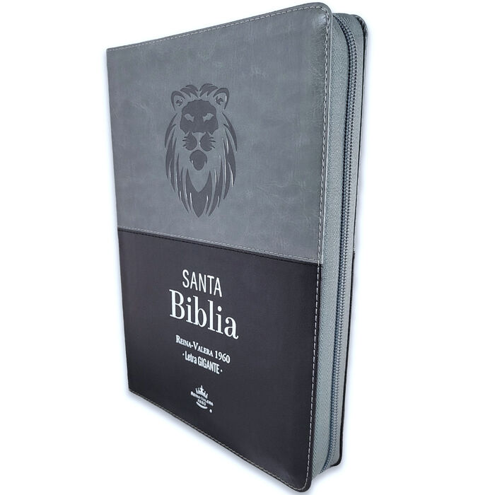 Biblia RVR60 Letra Gigante i/piel Bitono Negro/GRis León con cierre e índice