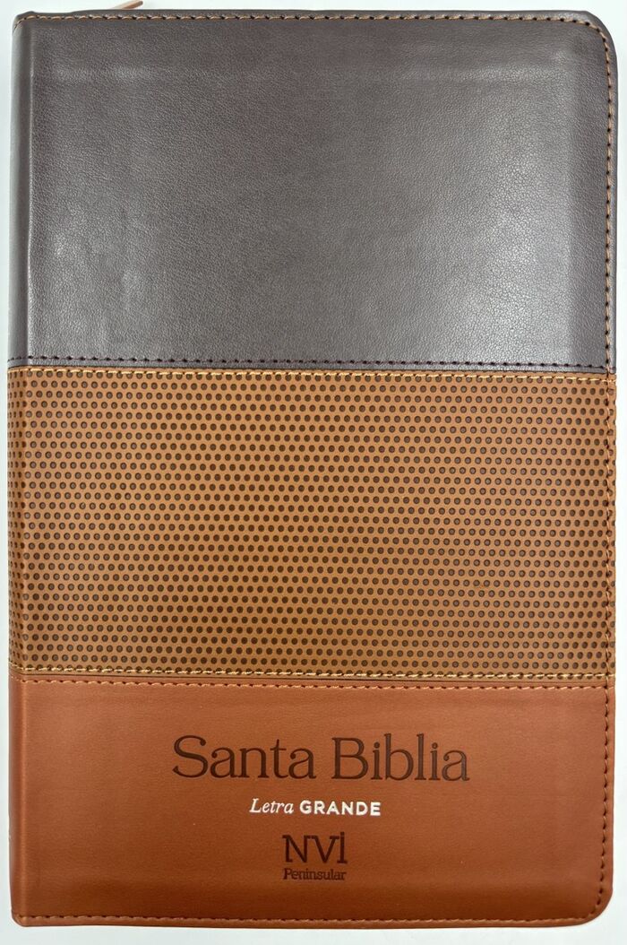 Biblia NVI Peninsular tamaño manual letra grande Tricolor café con cierre