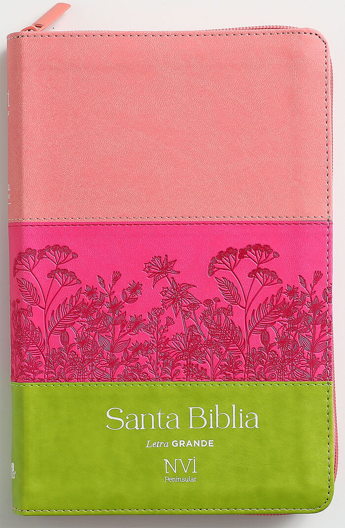 Biblia NVI Peninsular Tamaño Manual Letra Grande Tricolor  Rosa/Fucsia/Lima