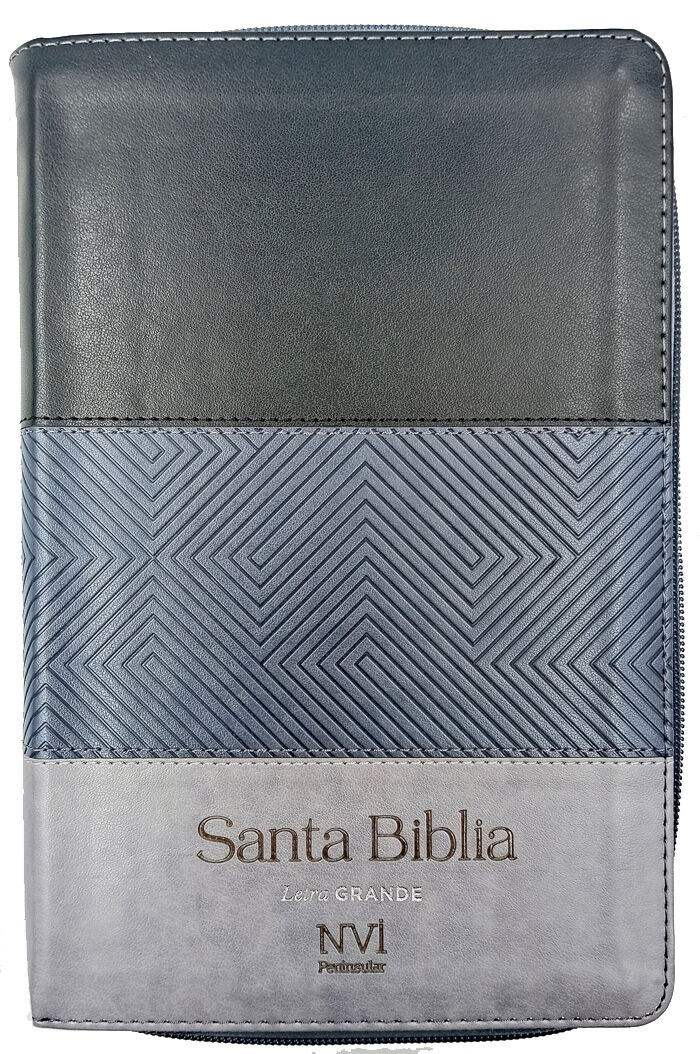 Biblia NVI Peninsular Tamaño Manual Letra Grande TRicolor Negro/Gris/gris con cierre