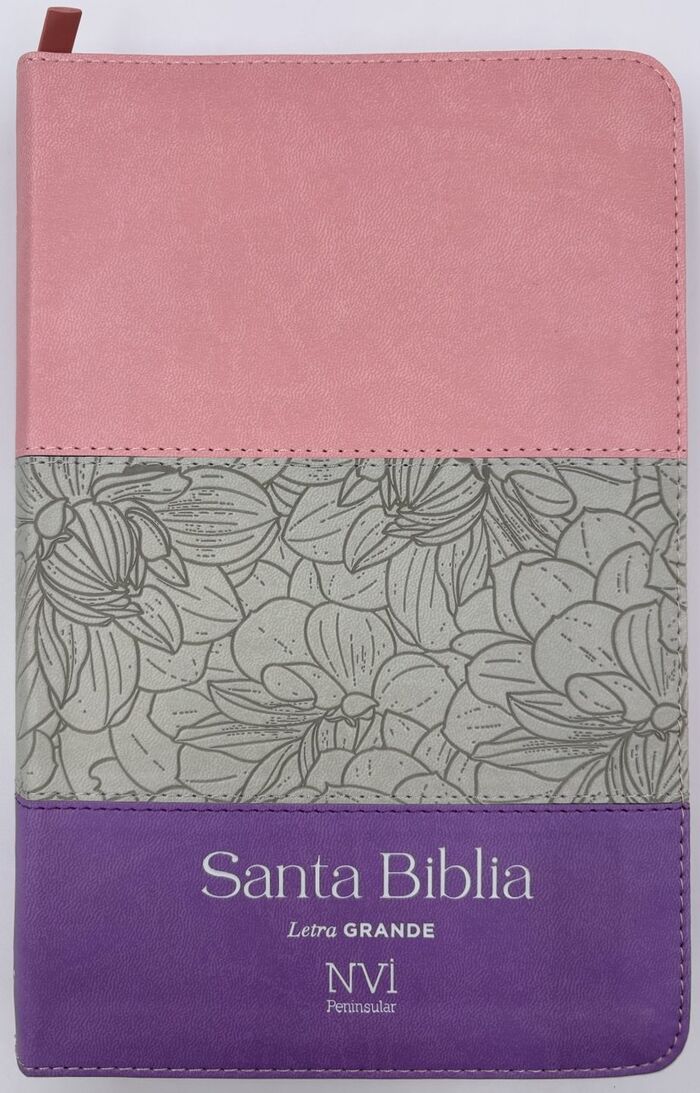 Biblia NVI Peninsular Tamaño manual letra Grande Tricolor Rosa /Gris/Lila con cierre