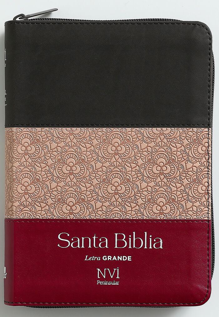 Biblia NVI Peninsular Portátil Letra Grande Tricolor NEgro/Rosa/ Fucsia con cierre