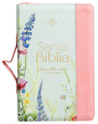 Biblia RVR60 Tamaño manual Letra Grande i/piel Rosa/floral con asa con cierre/índice canto pintado floral