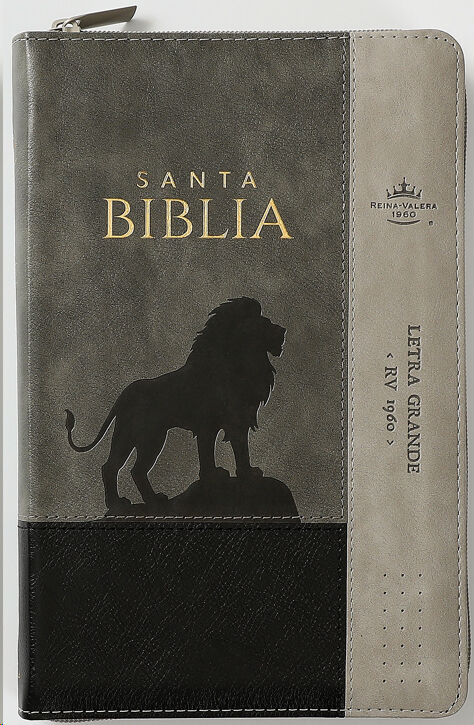 Biblia RVR60 Tamaño Manual letra grande i/piel Gris/gris/negro León cierre/índice