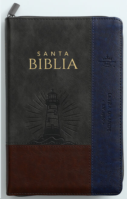 Biblia RVR60 Tamaño Manual letra grande i/piel Gris/azul/café Faro cierre/índice