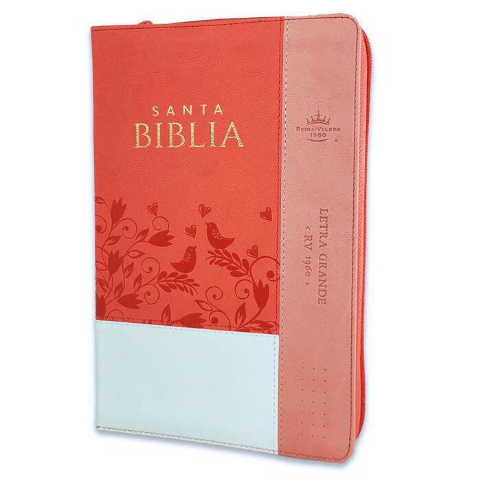 Biblia RVR60 Tamaño Manual letra grande i/piel Coral/coral/Blanco cierre/índice