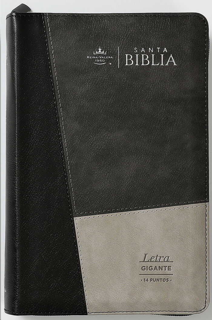 Biblia RVR60 Tamaño manual/letra Gigante i/piel negro/gris/gris con cierre e índice