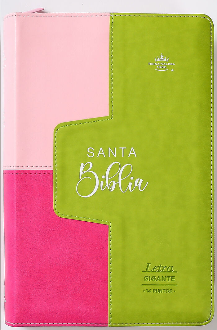 Biblia RVR60 Tamaño manual/letra Gigante i/piel Rosa/lima/rosa con cierre e índice