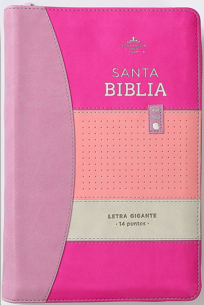 Biblia RVR60 Tamaño manual letra GIgante i/piel TEch Dots Rosa/rosa/gris con cierre/índice