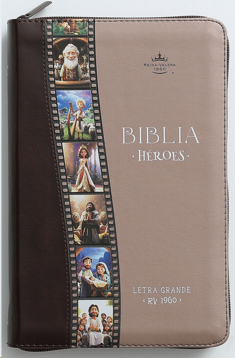 Biblia Héroes RVR60 Letra Grande Imitación Piel con cierre café/café