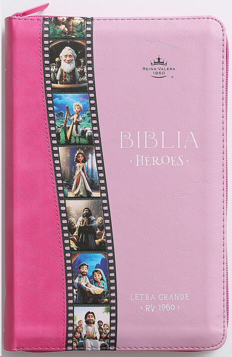 Biblia Héroes RVR60 Letra Grande Imitación Piel con cierre rosa/rosa