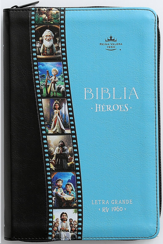 Biblia Héroes RVR60 Letra Grande Imitación Piel con cierre azul/negro